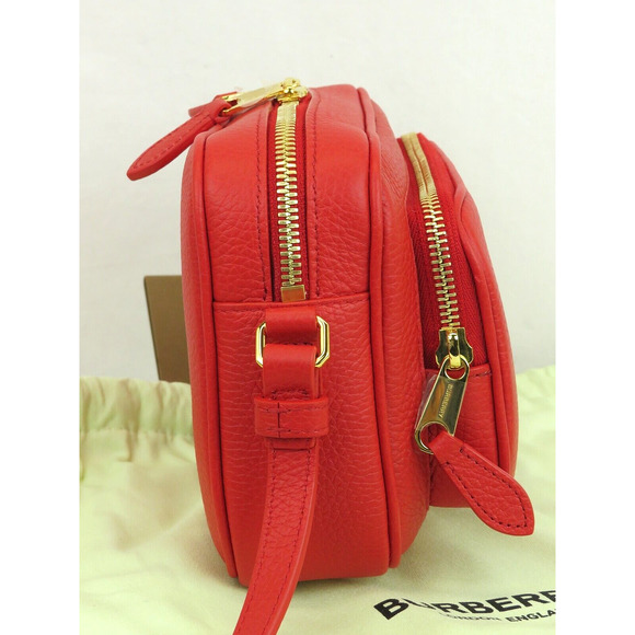 $1290 BURBERRY RED LOGO PEBBLE LEATHER ZIP CROSSBODY CAMERA BAG Made in Italy - Picture 6 of 14